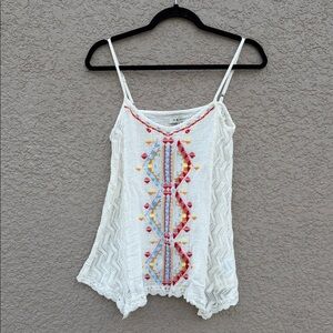Embroidered White Camisole with Colorful Accents